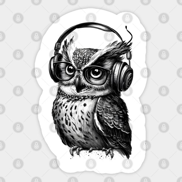 Owl Drawing Wearing Headphones Sticker by ArtisticCorner